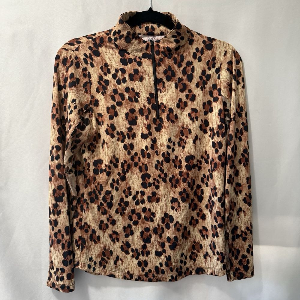 Ibkul Icifil Top Womens S Long Sleeve Sun Shirt Mock Golf Tennis Leopard Print